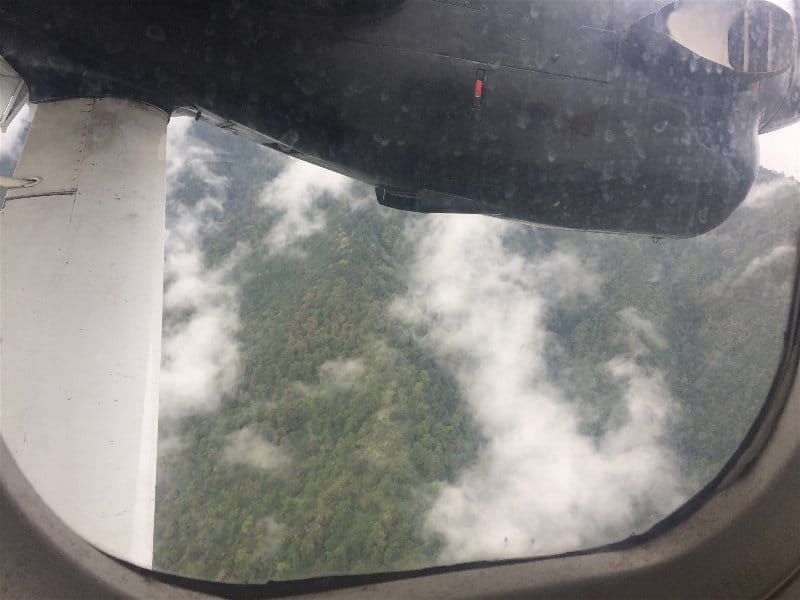 A view out of the window during descent into Lukla Airport