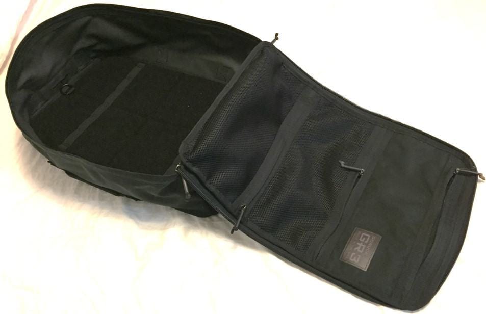The 9" deep main compartment with wrap around zipper with clam shell design make all 45 liters of the GORUCK GR3 easily accessible and usable - exactly what's need in a carry on travel backpack