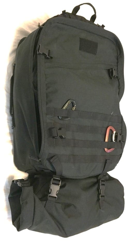 The GORUCK GR3 and optional, compressible Tough Bag that attaches to the bottom total 63 liters making it capable of being a large travel bag, or a carry on