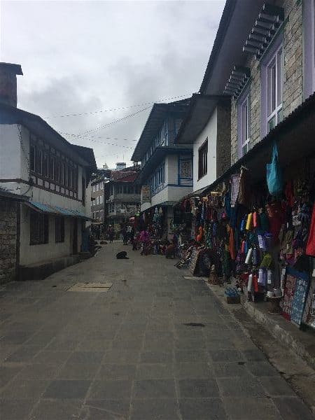 Tiny Lukla town sits next to Lukla Airport and exists solely for last minute gear purchases, trekker registration, and respite for weary, hikers returning from the Everest Base Camp Trek