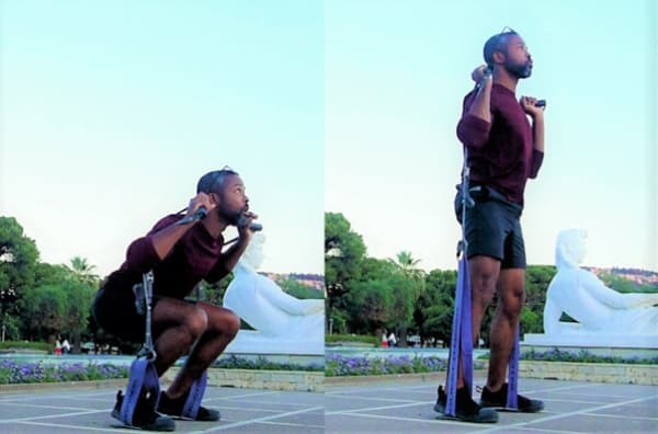 Resistance Band Squats using the Rogue Monster Bands and the Monkii Bars 2 Suspension Trainer