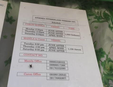 Coron to Manila and Manila to Coron Ferry Schedule with Atienza Ferry